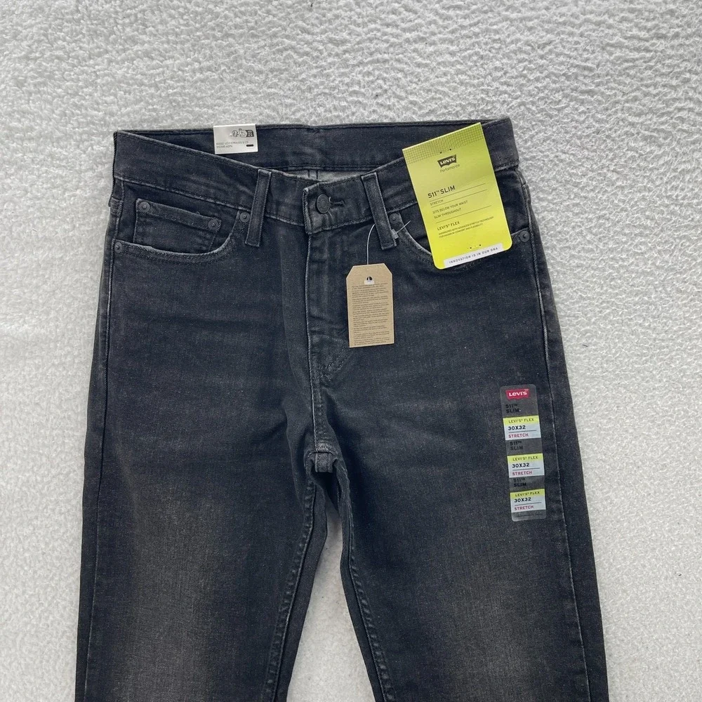 Levis Jeans Mens 30x32 Black 511 Slim Dark Wash Stretch Denim Minimalist Grunge